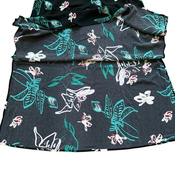 Halogen Black Green Floral Faux Wrap Maxi Dress Slit Short Sleeve Sz XS - Picture 9 of 10